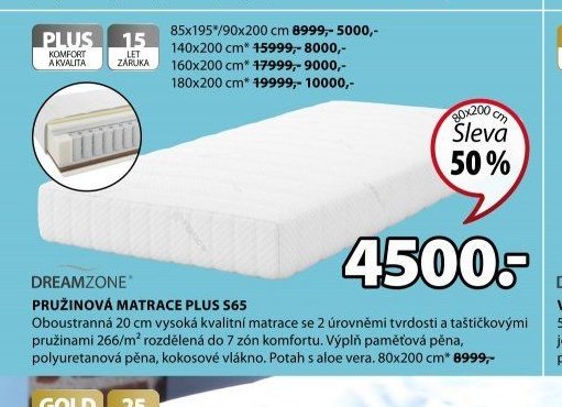 DREAMZONE PRUŽINOVÁ MATRACE PLUS S65