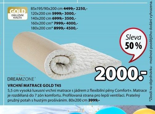 DREAMZONE VRCHNÍ MATRACE GOLD T45