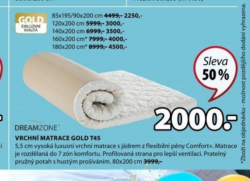 DREAMZONE VRCHNÍ MATRACE GOLD T45