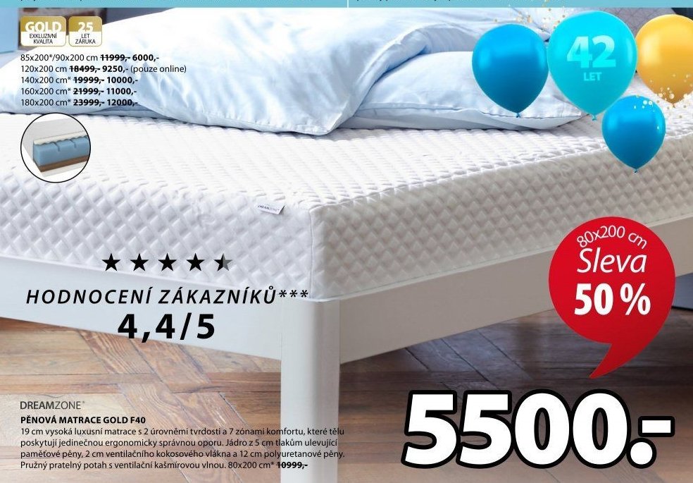 DREAMZONE PĚNOVÁ MATRACE GOLD F40
