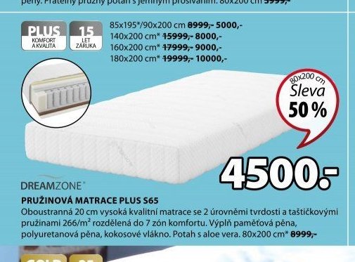 DREAMZONE PRUŽINOVÁ MATRACE PLUS S65