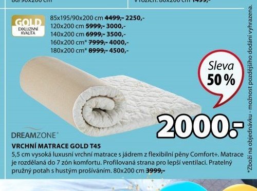DREAMZONE VRCHNÍ MATRACE GOLD T45