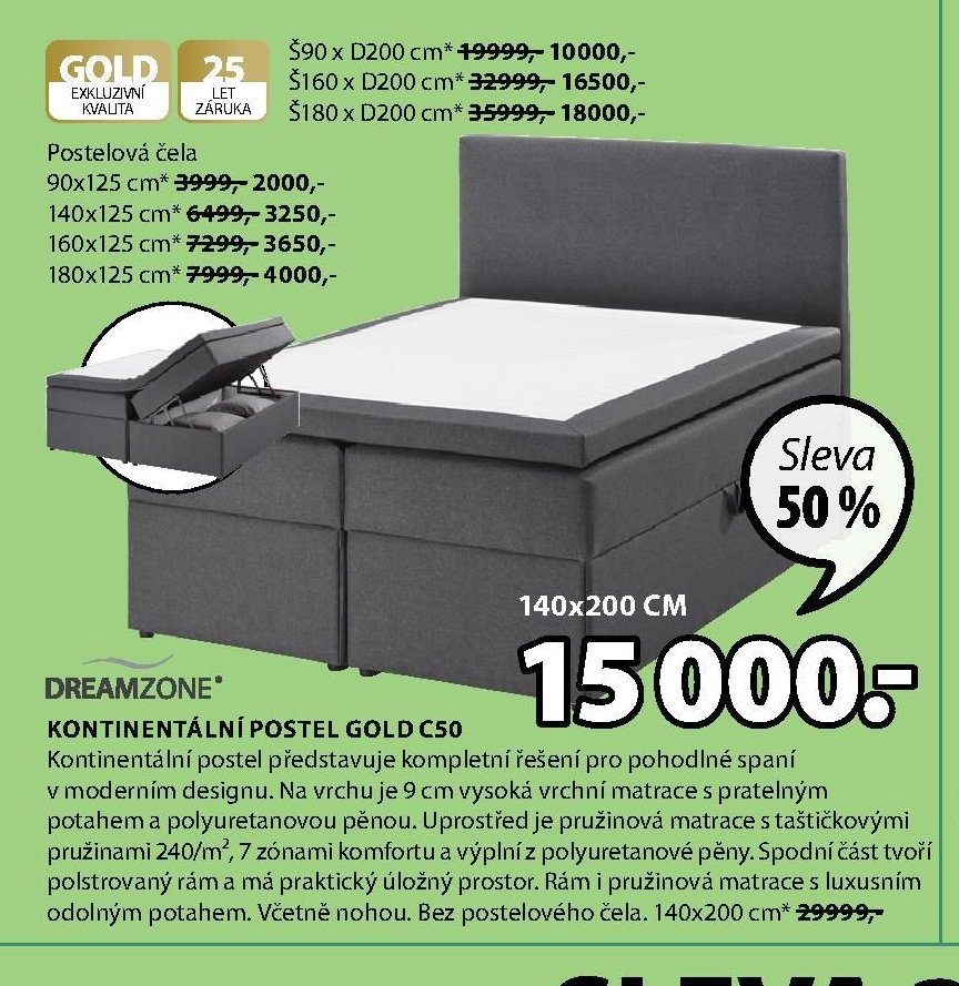 Kontinentální postel GOLD C50