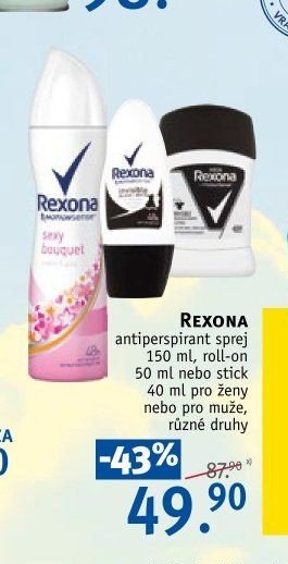 REXONA antiperspirant sprej 150 ml, roll-on 50 ml nebo stick