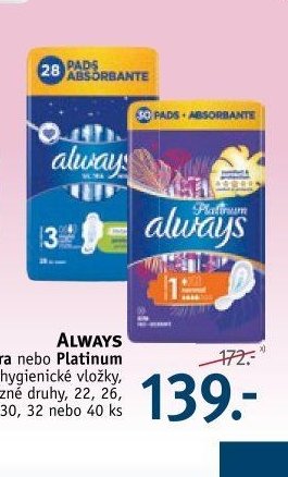 ALWAYS Ultra nebo PLATINUM hygienické vložky