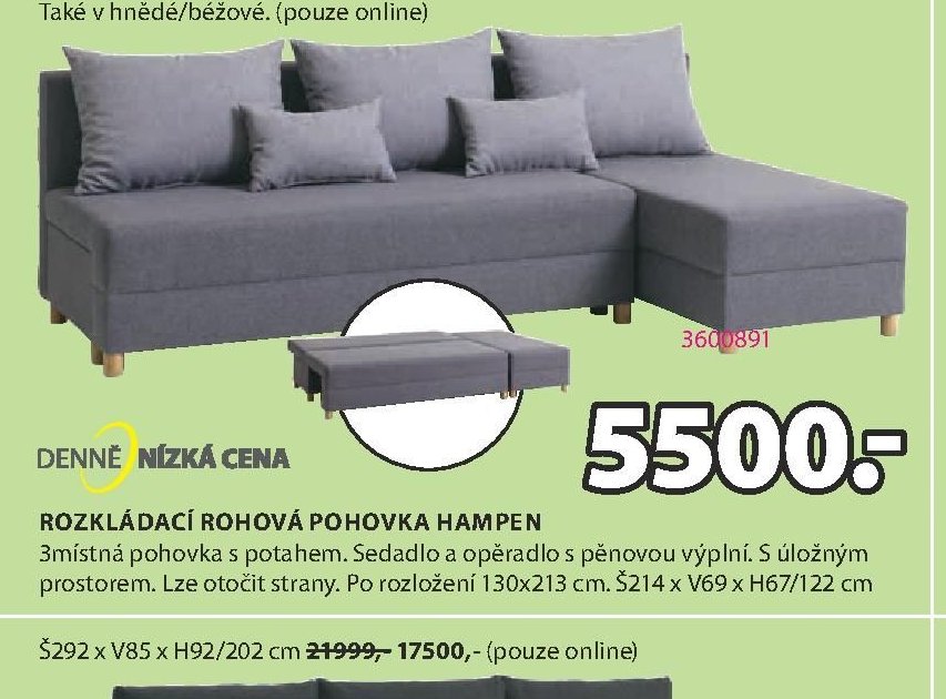 ROZKLÁDACÍ ROHOVÁ POHOVKA HAMPEN