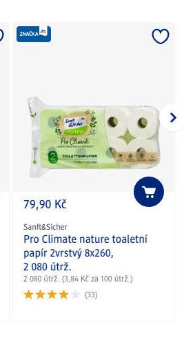 Sanft&Sicher Pro Climate nature toaletní papír 2vrstvý 8x260, 2 080 útrž.