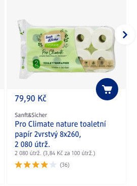 Sanft&Sicher Pro Climate nature toaletní papír 2vrstvý 8x260, 2 080 útrž.