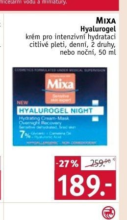 MIXA Hyalurogel krém pro intenzivní hydrataci citlivé pleti, 2 druhy, nebo noční, 50 ml