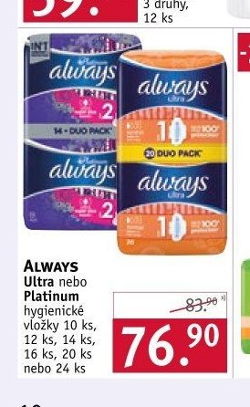 ALWAYS Ultra nebo Platinum hygienické vložky