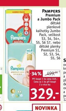 PAMPERS Premium a Jumbo Pack dětské plenkové kalhotky