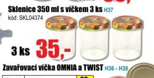 Sklenice 350 ml s víčkem 3 ks