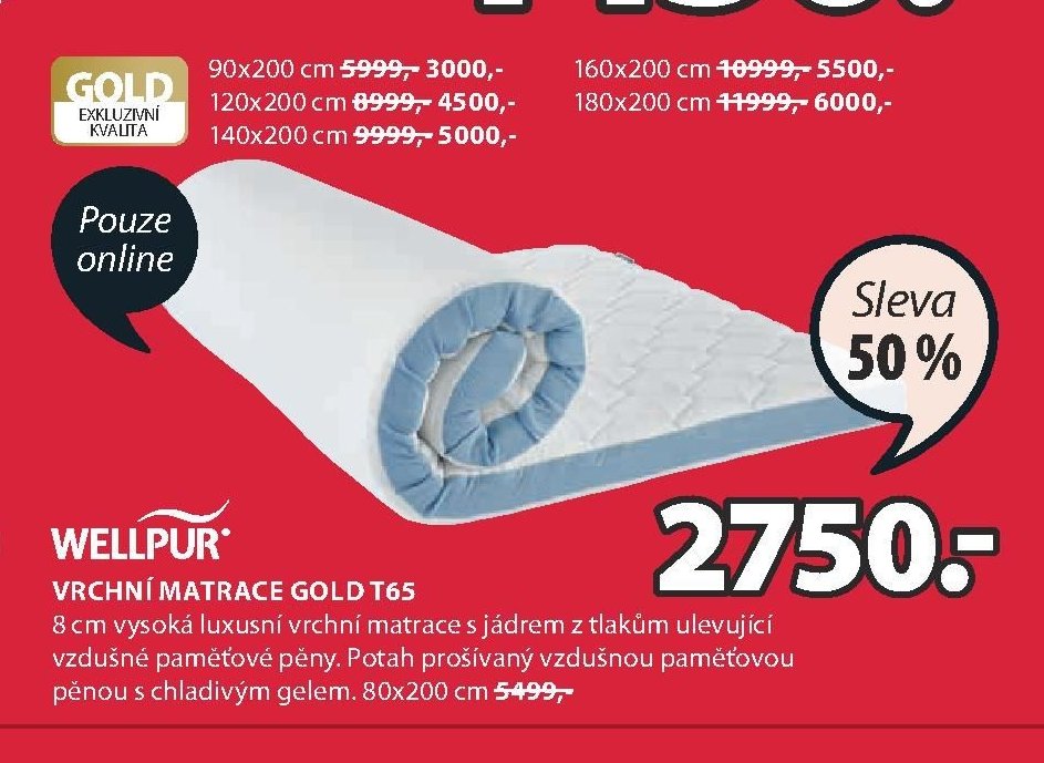 VRCHNÍ MATRACE GOLD T65