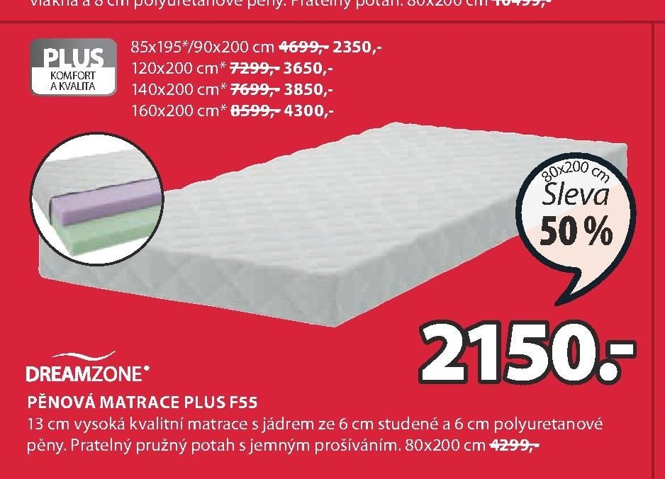 PĚNOVÁ MATRACE PLUS F55