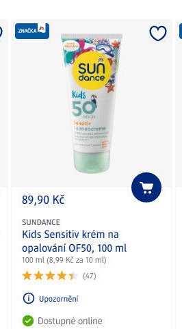 SUNDANCE Kids Sensitiv krém na opalování OF50, 100 ml