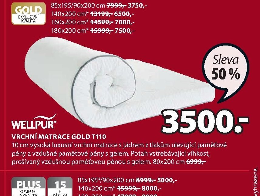 VRCHNÍ MATRACE GOLD T110