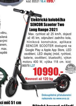 Elektrická koloběžka SENCOR Scooter Two Long Range 2021