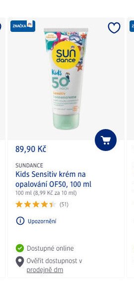 SUNDANCE Kids Sensitiv krém na opalování OF50, 100 ml