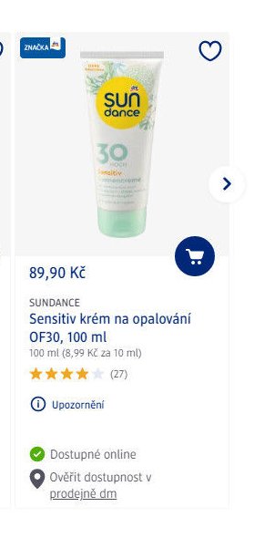 SUNDANCE Sensitiv krém na opalování OF30, 100 ml