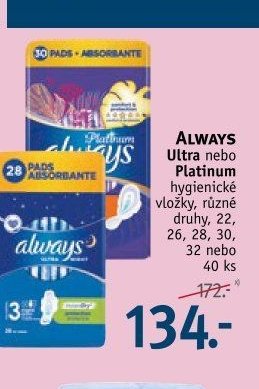 ALWAYS Ultra nebo Platinum hygienické vložky
