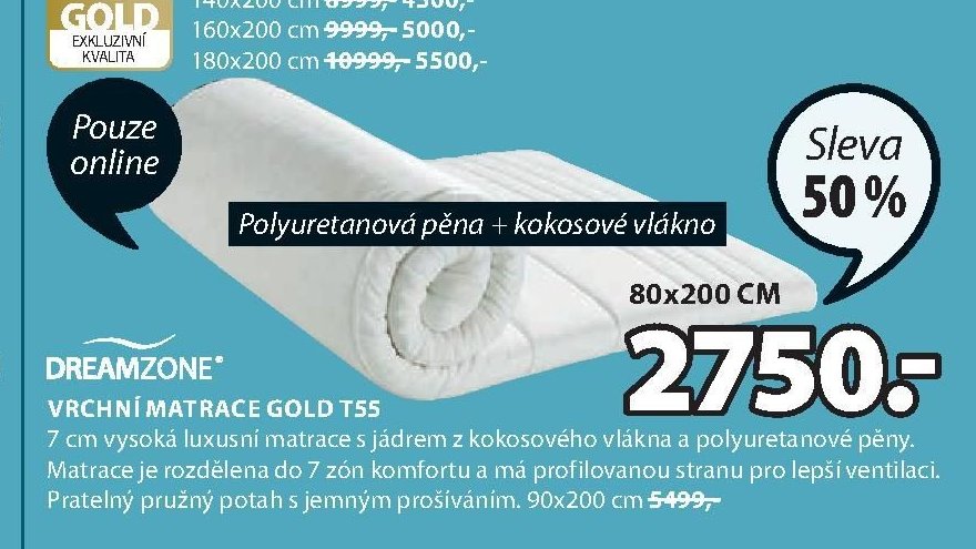 VRCHNÍ MATRACE GOLD T55