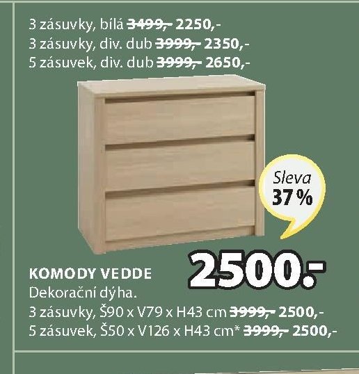 Komoda VEDDE 5 zásuvek, dub