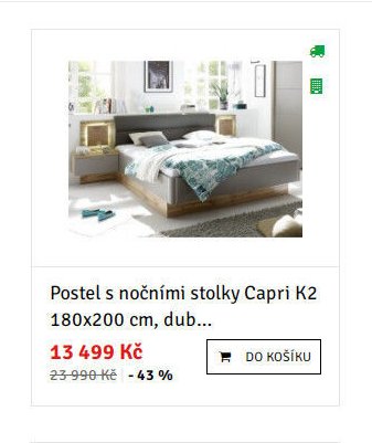 Postel s nočními stolky Capri K2 180x200 cm, dub