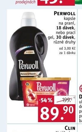 PERWOLL kapsle na praní, 18 dávek, nebo prací gel, 30 dávek