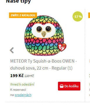 METEOR Ty Squish-a-Boos OWEN - duhová sova, 22 cm
