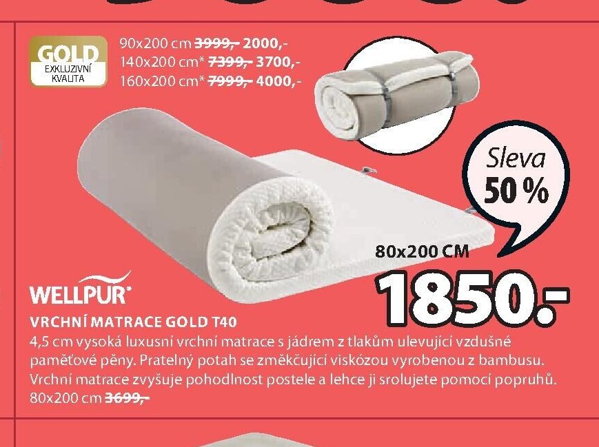 VRCHNÍ MATRACE GOLD T40