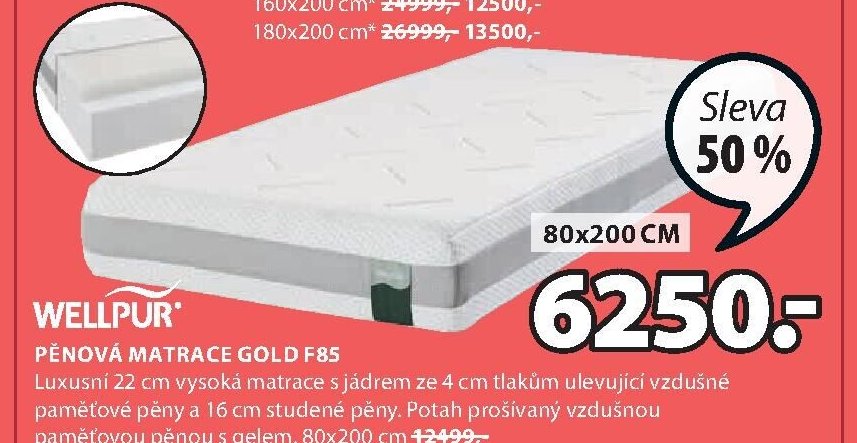 WELLPUR PĚNOVÁ MATRACE GOLD F85