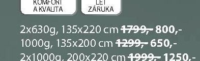 PŘIKRÝVKA 2x630g, 135x220 cm