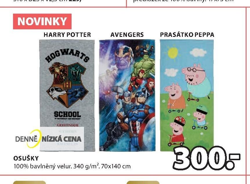 Osušky (Harry Potter, Avengers, Prasátko Peppa)