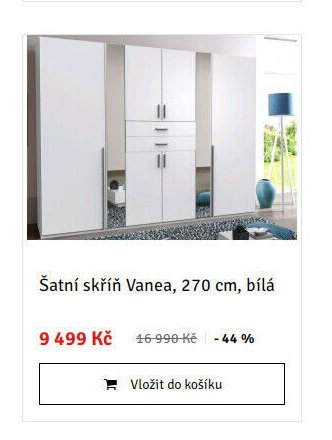 Šatní skříň Vanea, 270 cm, bílá