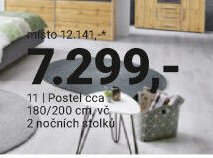 Postel cca 180/200 cm vč. 2 nočních stolků