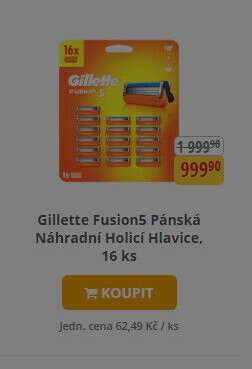 Gillette Fusion5 Pánská Náhradní Holicí Hlavice, 16 ks