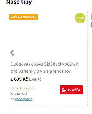 DeCuevas 85143 Skládací kočárek pro panenky 3 v 1 s přenosnou