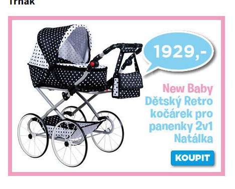 New Baby Dětský Retro kočárek pro panenky 2v1 Natálka