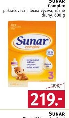 Sunar Complex pokračovací mléčná výživa, různé druhy, 600 g