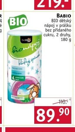 Babio BIO dětský nápoj v prášku bez přidaného cukru, 2 druhy, 180 g