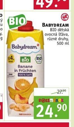 Babydream BIO dětská ovocná šťáva, různé druhy, 500 ml