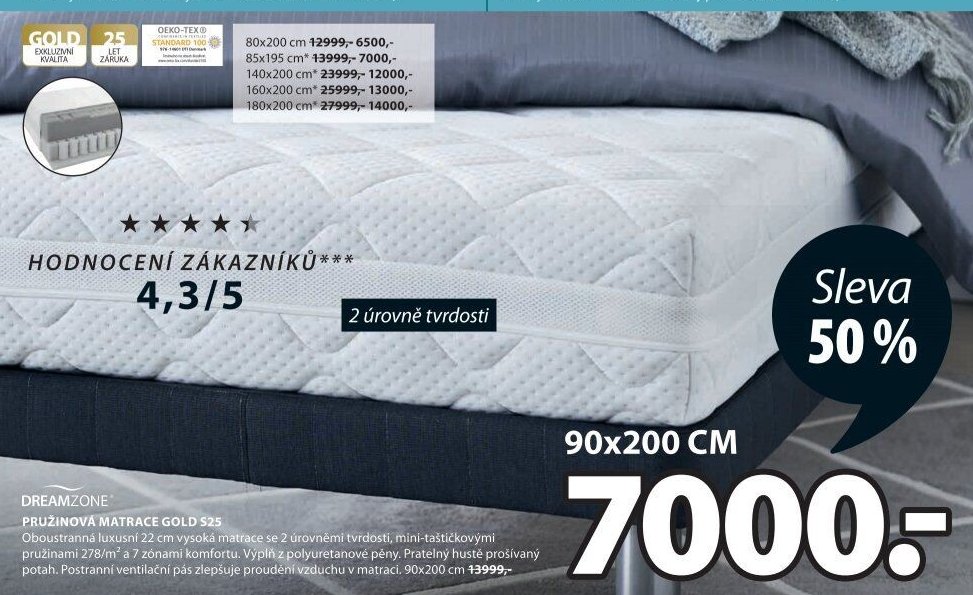 DREAMZONE PRUŽINOVÁ MATRACE GOLD S25