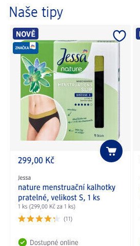 jessa nature menstruační kalhotky pratelné, velikost S