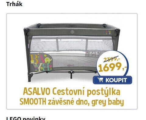 ASALVO Cestovní postýlka SMOOTH závěsné dno, grey baby