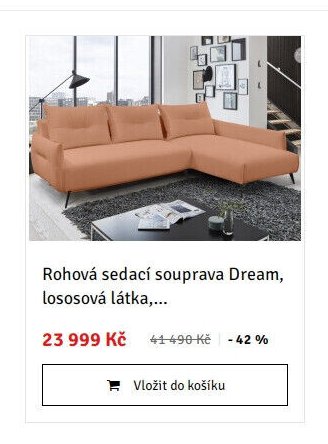 Rohová sedací souprava Dream, lososová látka