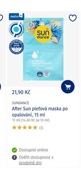 SUNDANCE After Sun pleťová maska po opalování, 15 ml