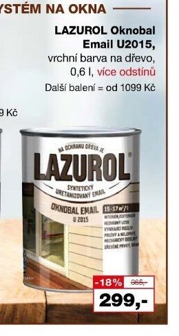 LAZUROL Oknobal Email U2015, vrchní barva na dřevo, 0,6 l, více odstínů