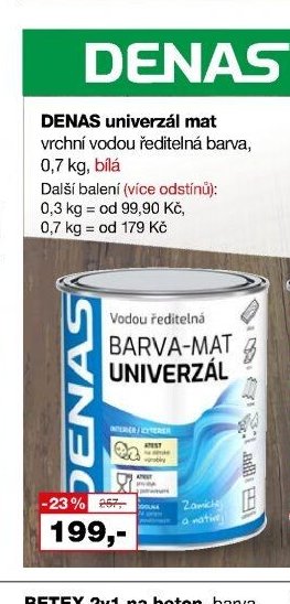 DENAS univerzál mat vrchní vodou ředitelná barva, 0,7 kg, bílá