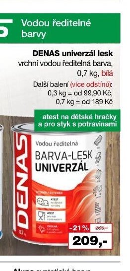 DENAS univerzál lesk vrchní vodou ředitelná barva, 0,7 kg, bílá