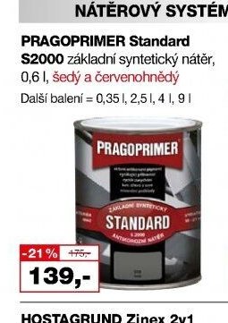 PRAGOPRIMER Standard S2000 základní syntetický nátěr, 0,6 l, šedý a červenohnědý
